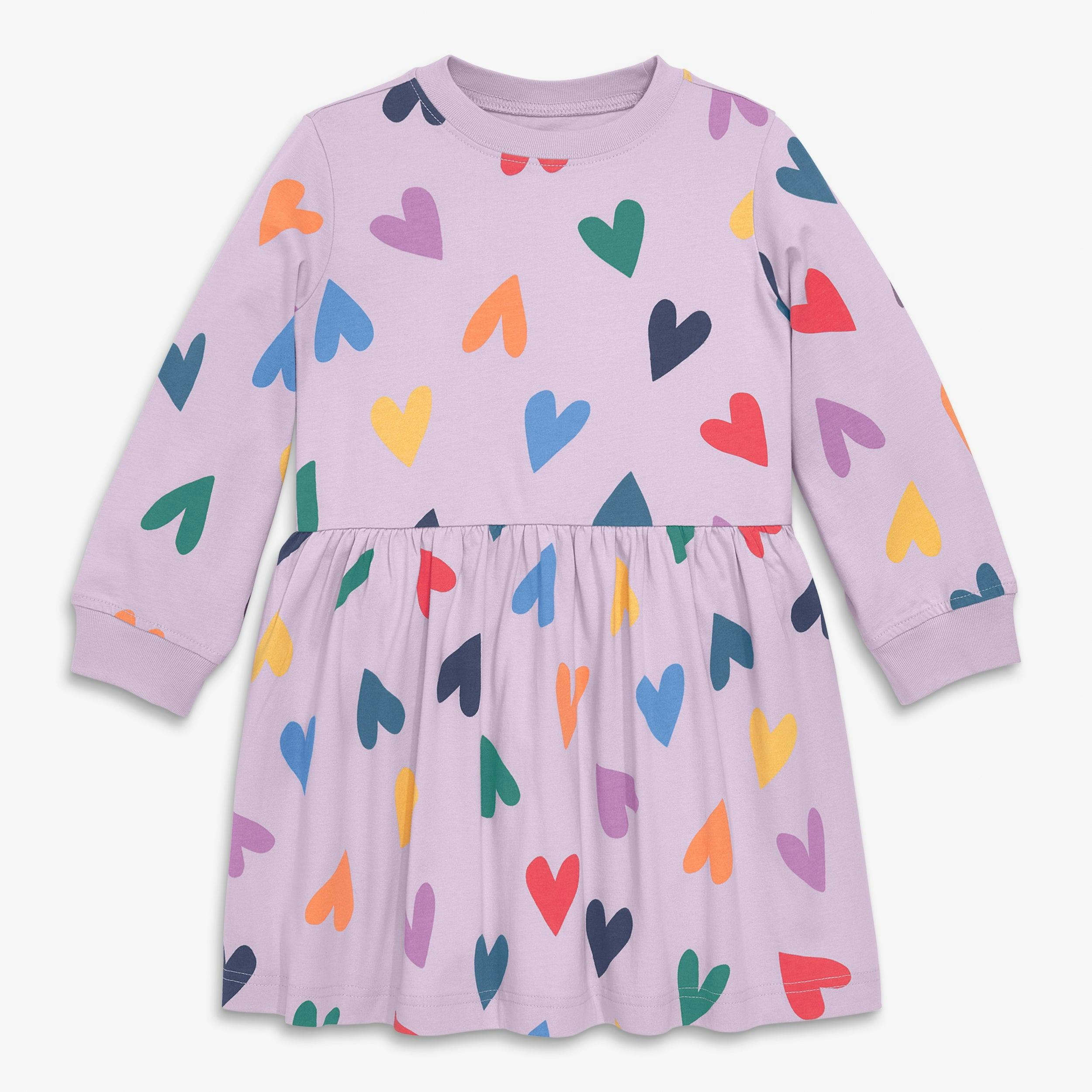 Kids long sleeve easy dress in rainbow hearts