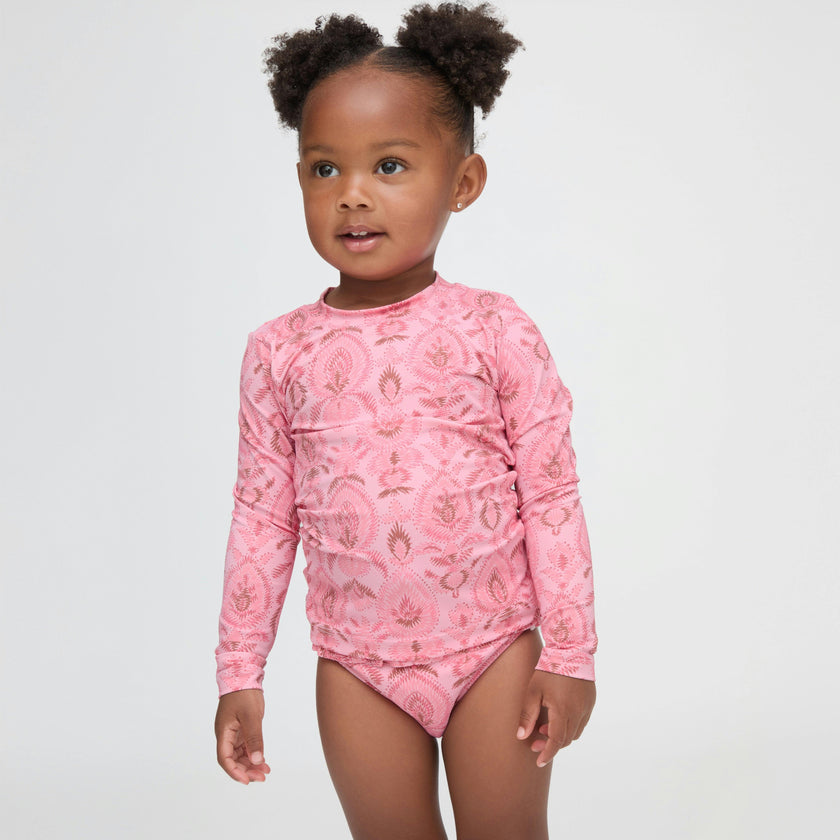The Tiny Ariel Rashguard Set - Pink Palm Ikat