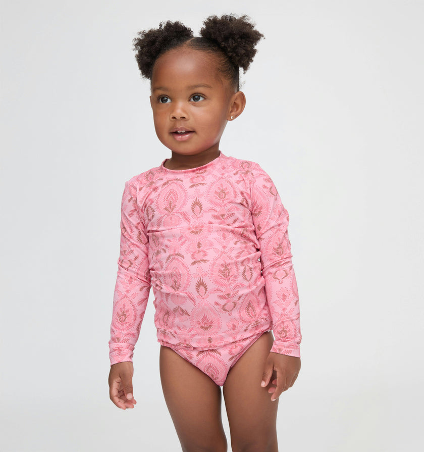The Tiny Ariel Rashguard Set - Pink Palm Ikat