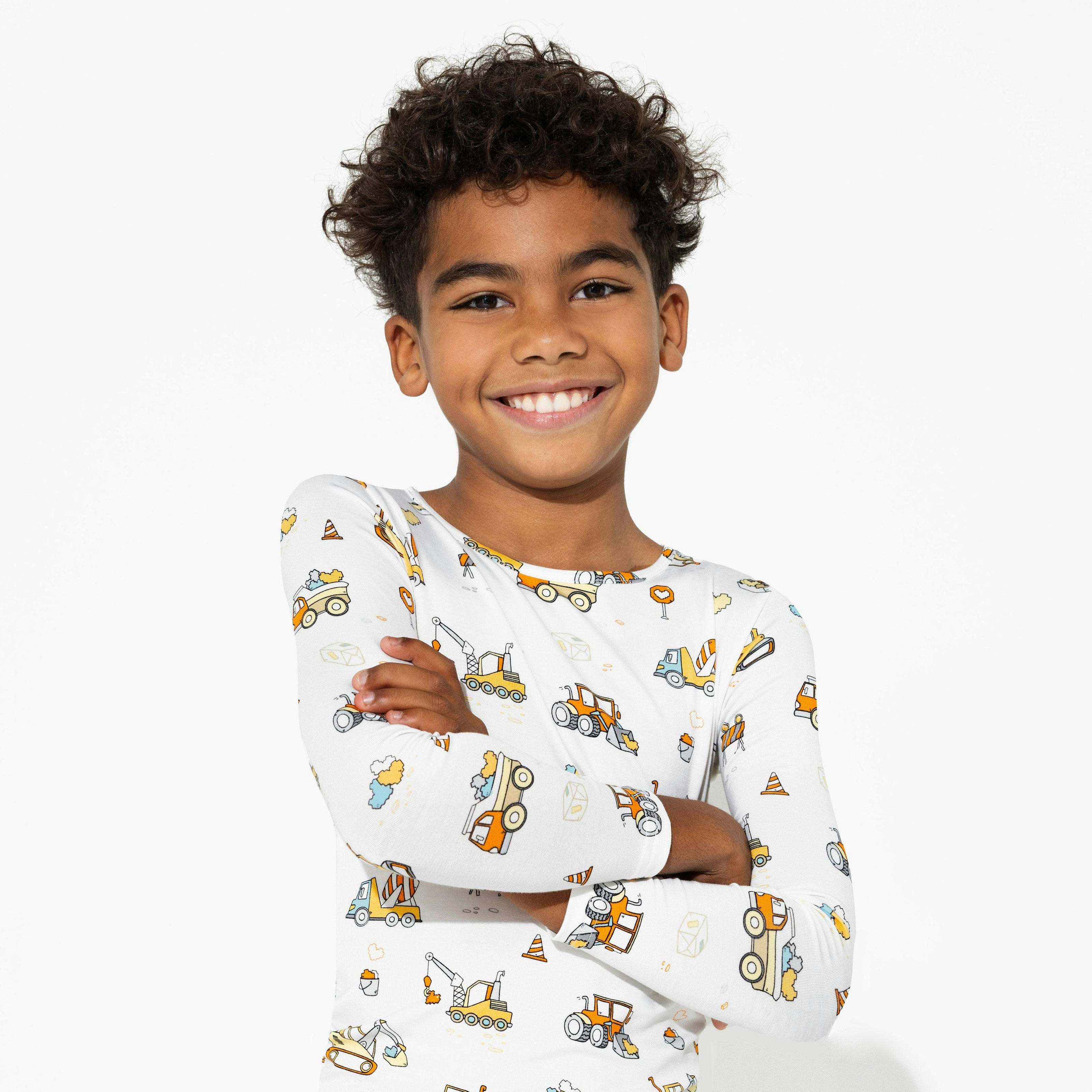 Love Trucks White Bamboo Kids Pajamas