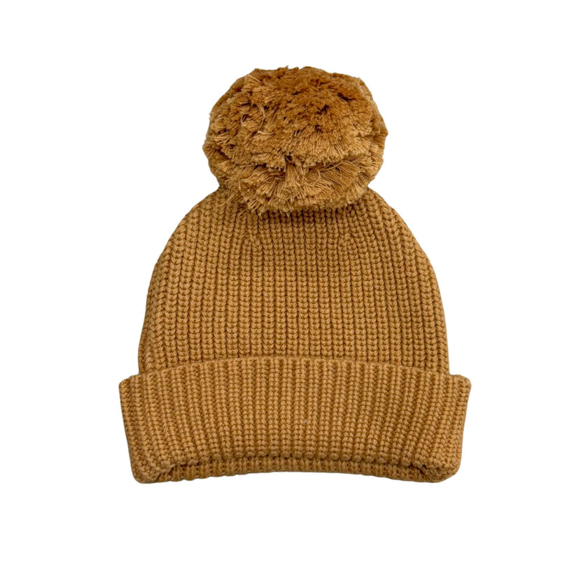 Knit Pom Hat in Camel