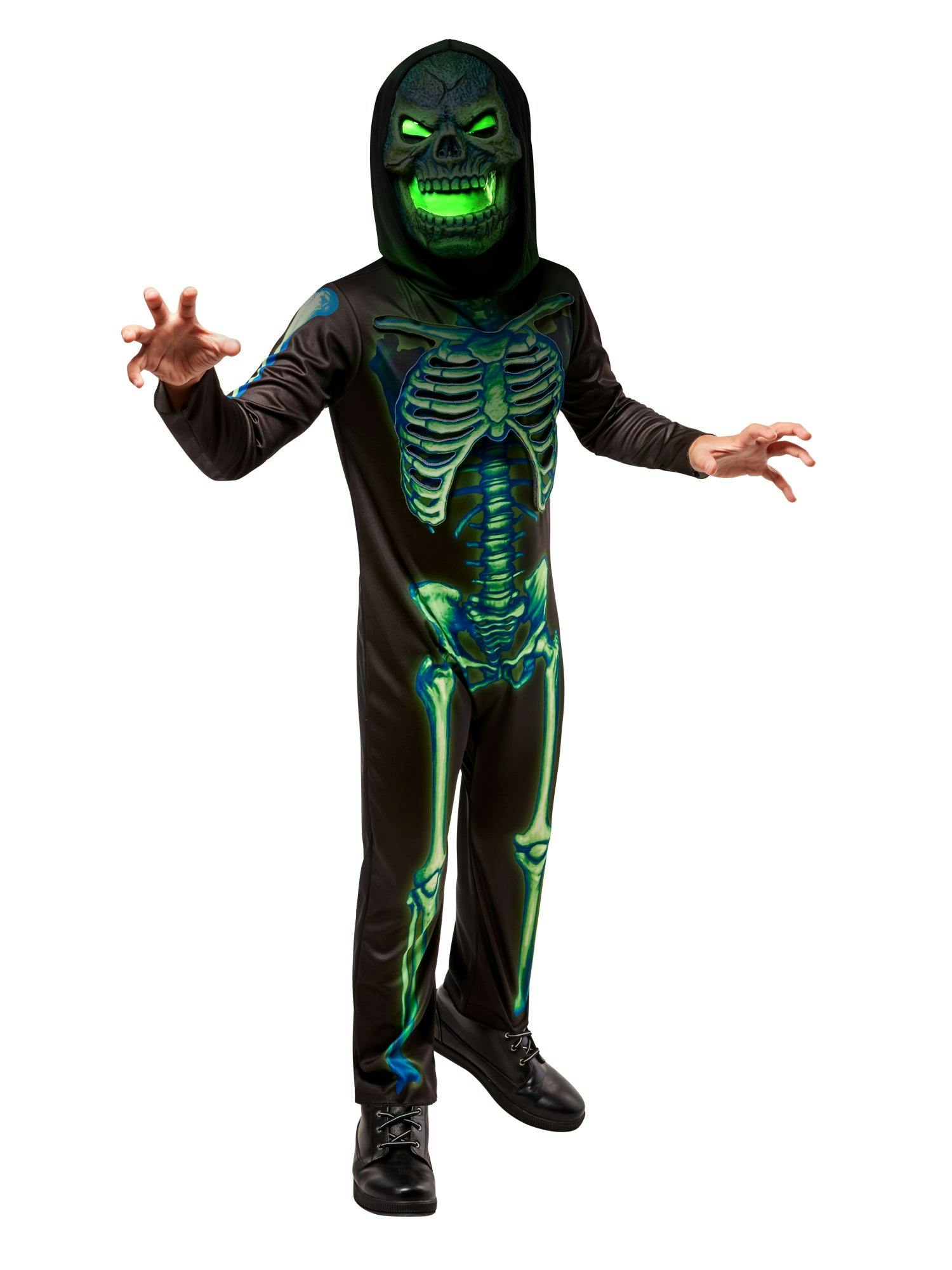 Boys' Neon Skeleton Costume with Light Up Mask