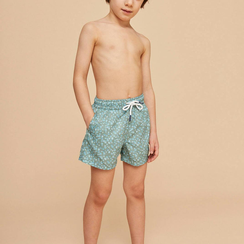 Khaki Flowers Boys' Swim Shorts