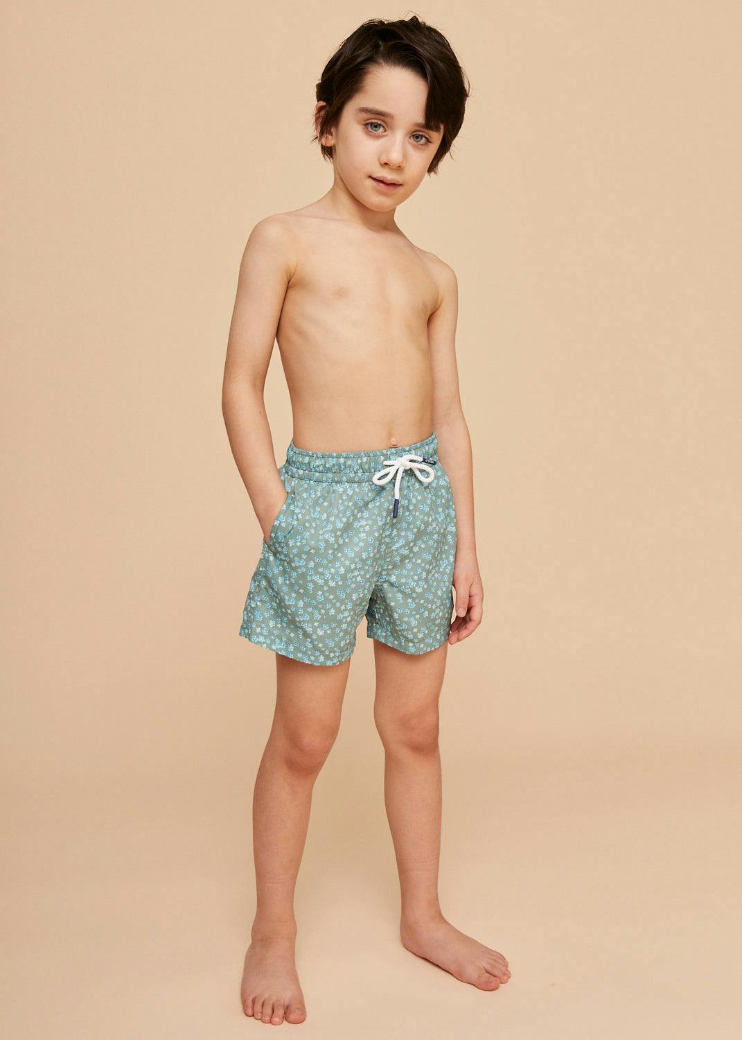 Khaki Flowers Boys' Swim Shorts