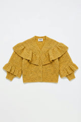 RUFFLES KNITTED CARDIGAN MUSTARD