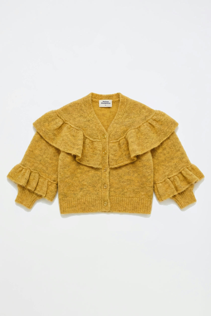 RUFFLES KNITTED CARDIGAN MUSTARD