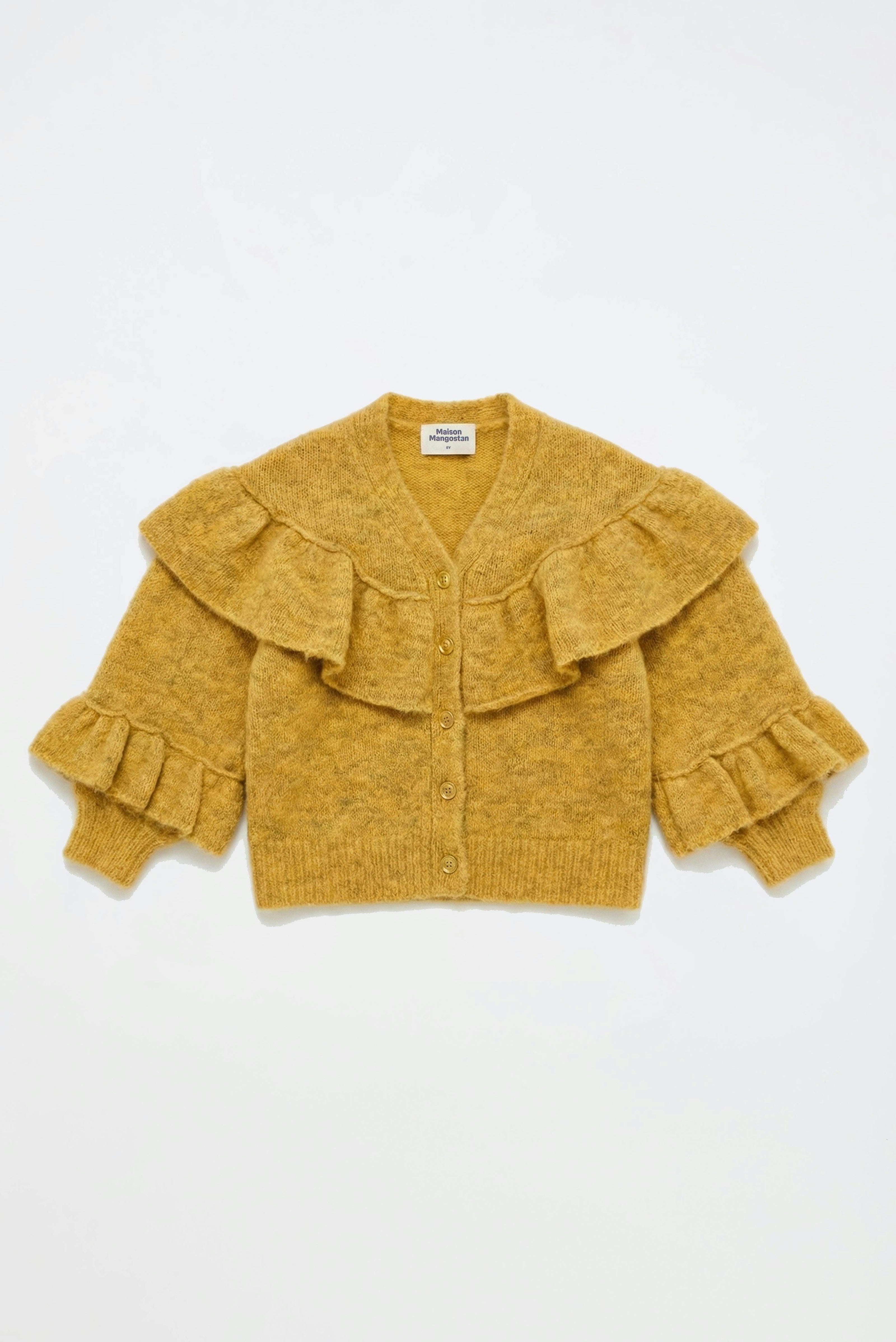 RUFFLES KNITTED CARDIGAN MUSTARD