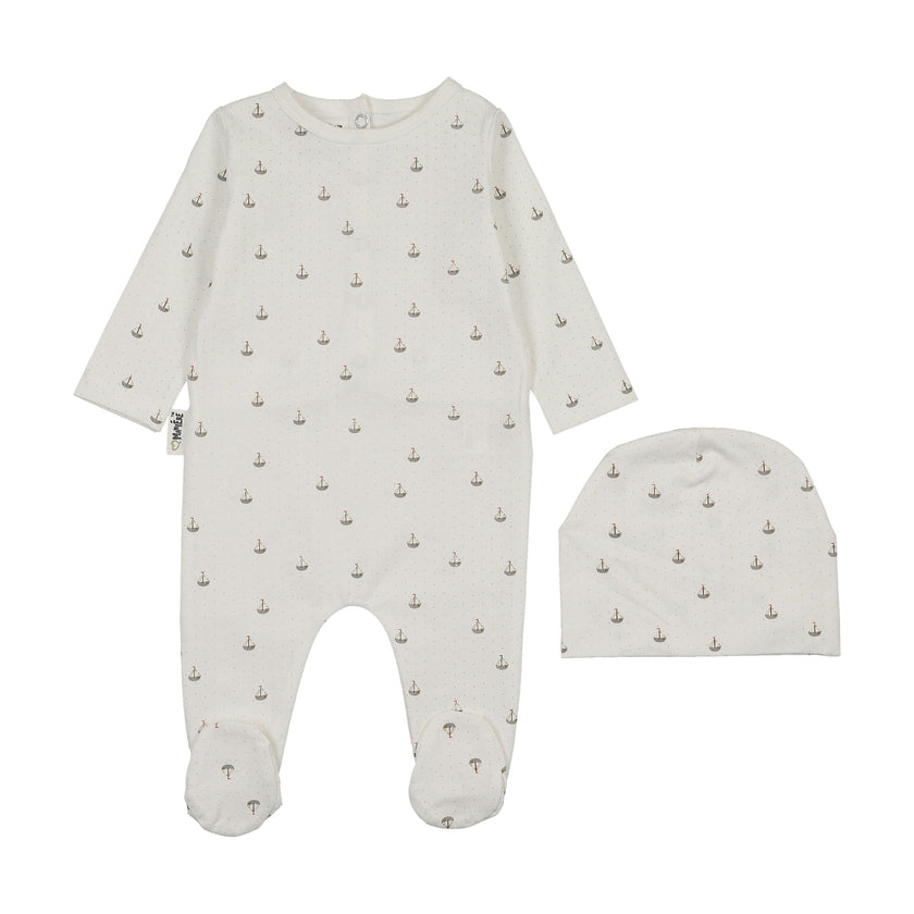 Dotty Boats Footie, White