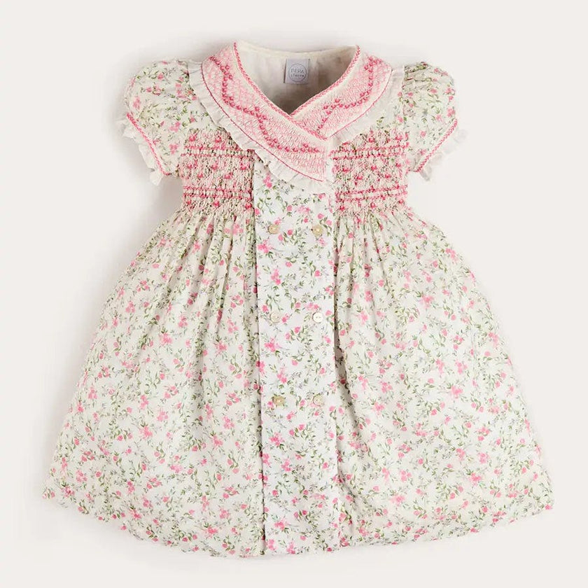 Alice Floral Double Breasted Hand Smocked Dress in Pink (12mths- 10yrs)