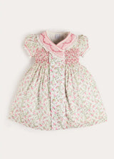 Alice Floral Double Breasted Hand Smocked Dress in Pink (12mths- 10yrs)