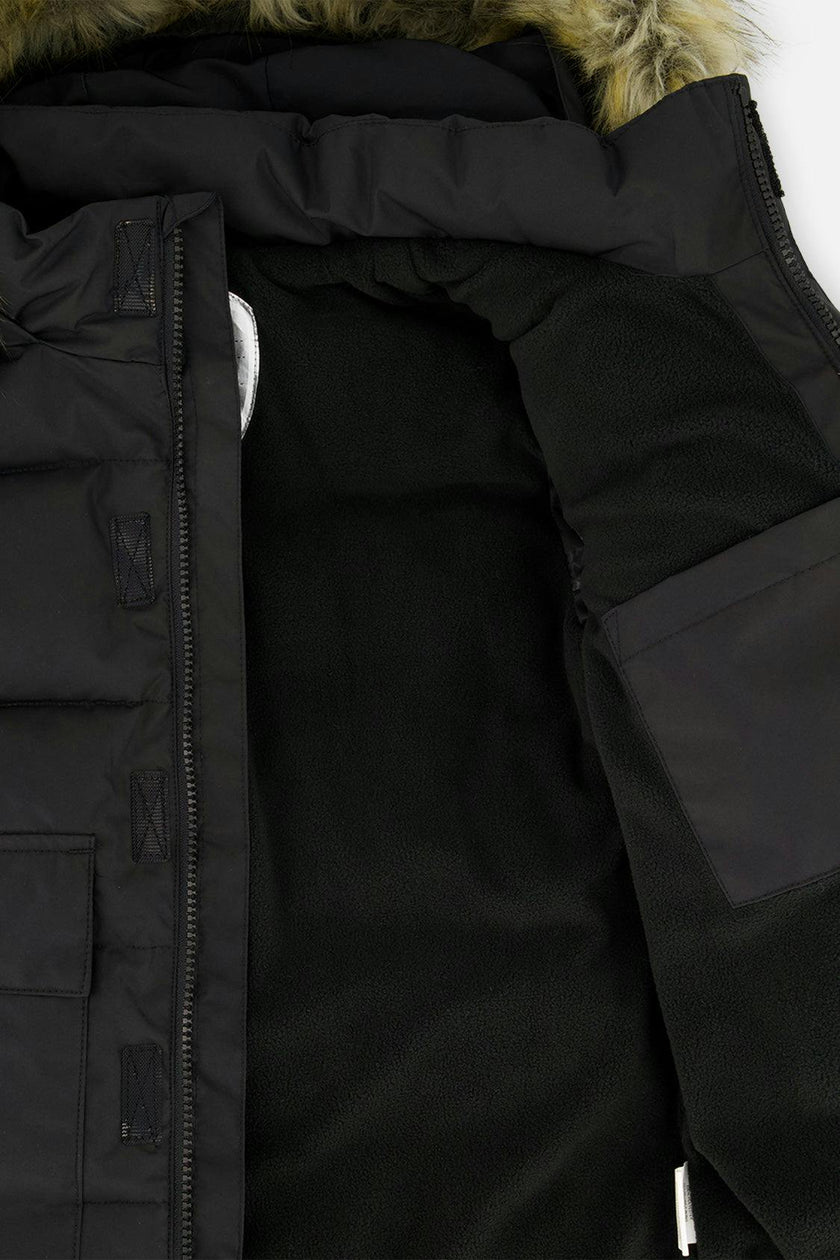 Winter Jacket with Faux-Fur Hood Black