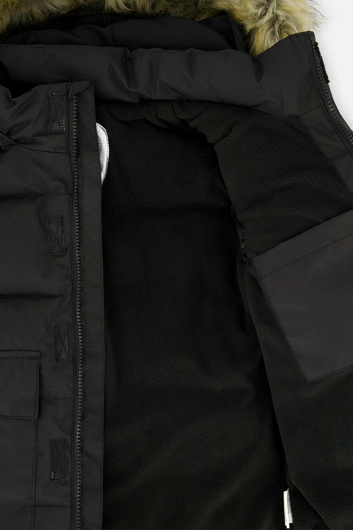 Winter Jacket with Faux-Fur Hood Black