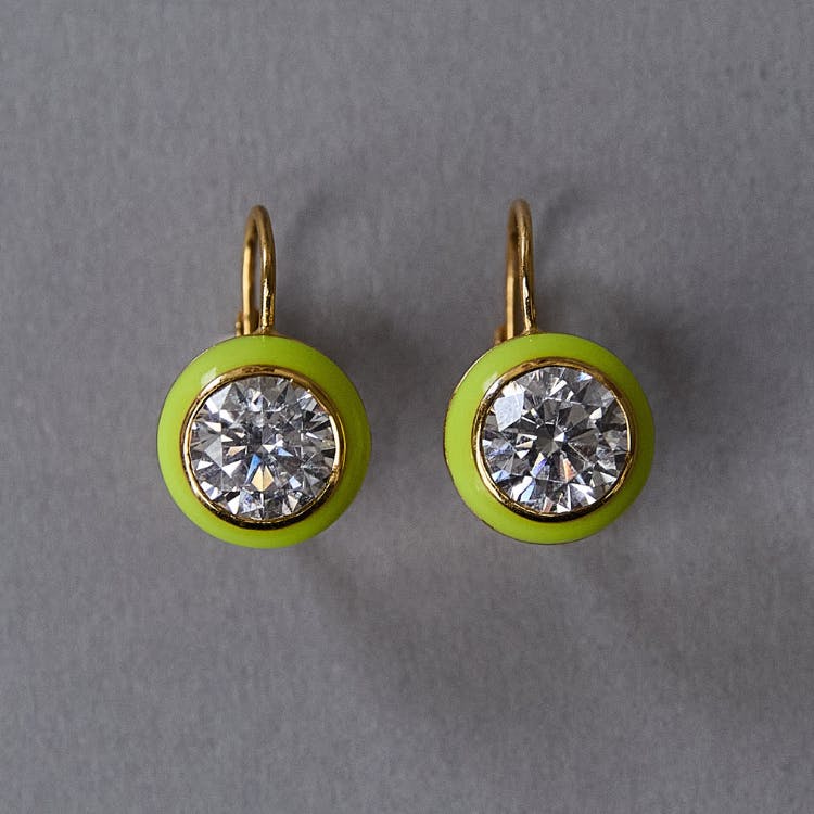 Chartreuse Enamel Bezel Drop Earrings