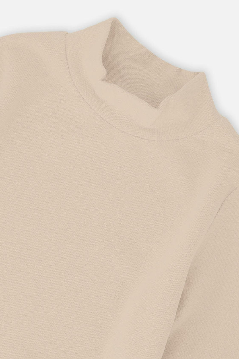 Brushed Rib Mock Neck Top Beige