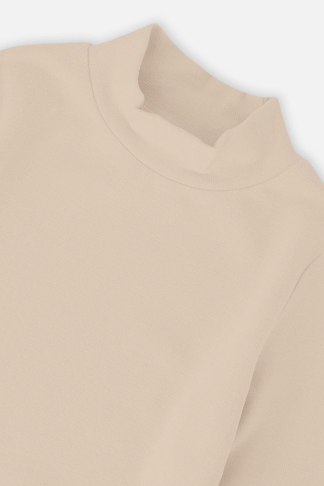 Brushed Rib Mock Neck Top Beige