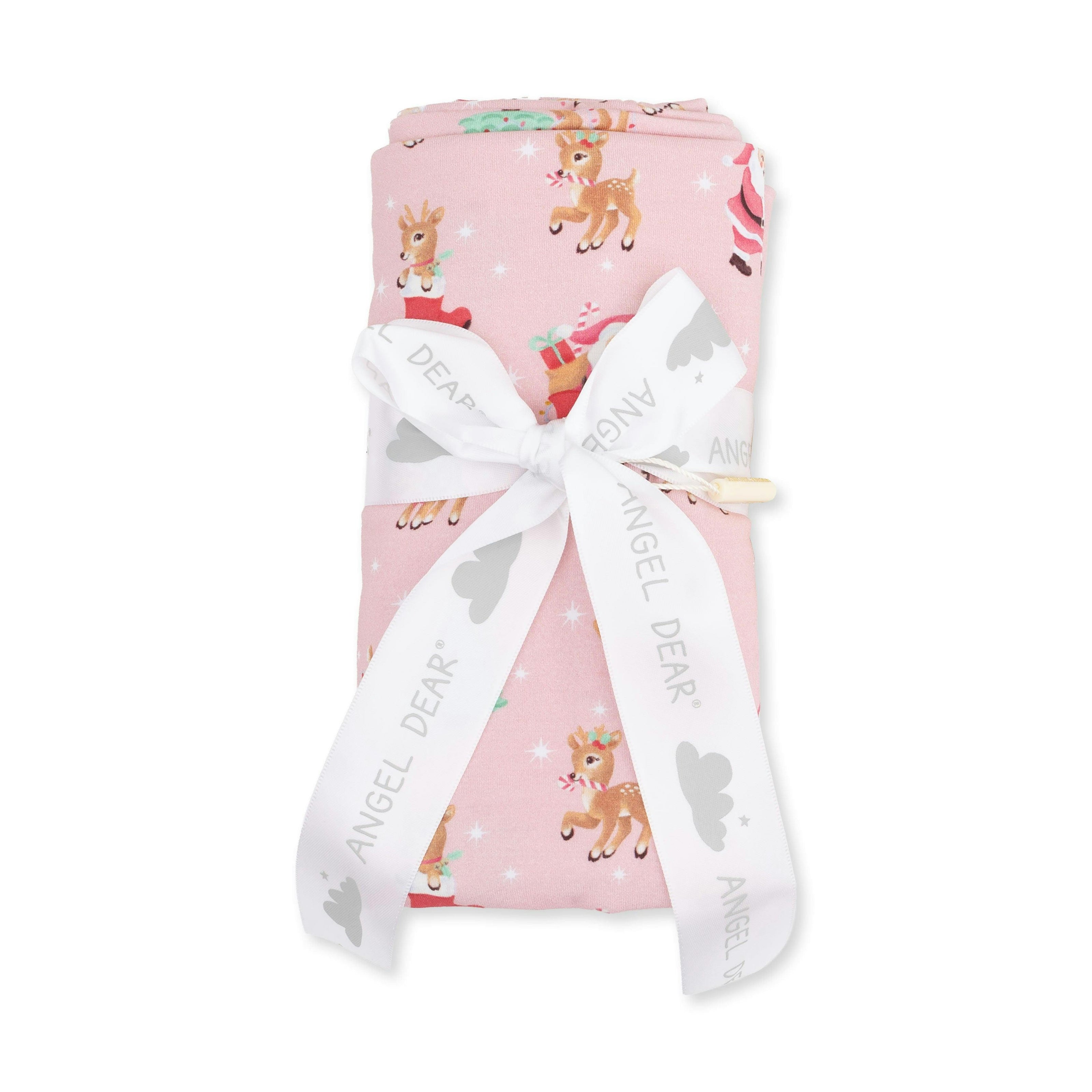 Vintage Reindeer & Santa Pink - Swaddle Blanket