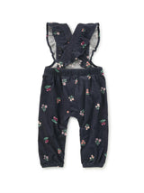 Corduroy Ruffle Baby Overalls, Midnight Posy