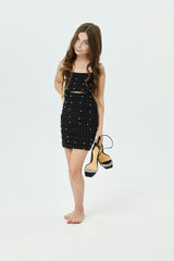 Maddison Black Pearl & Stud Mesh Cut Out Dress