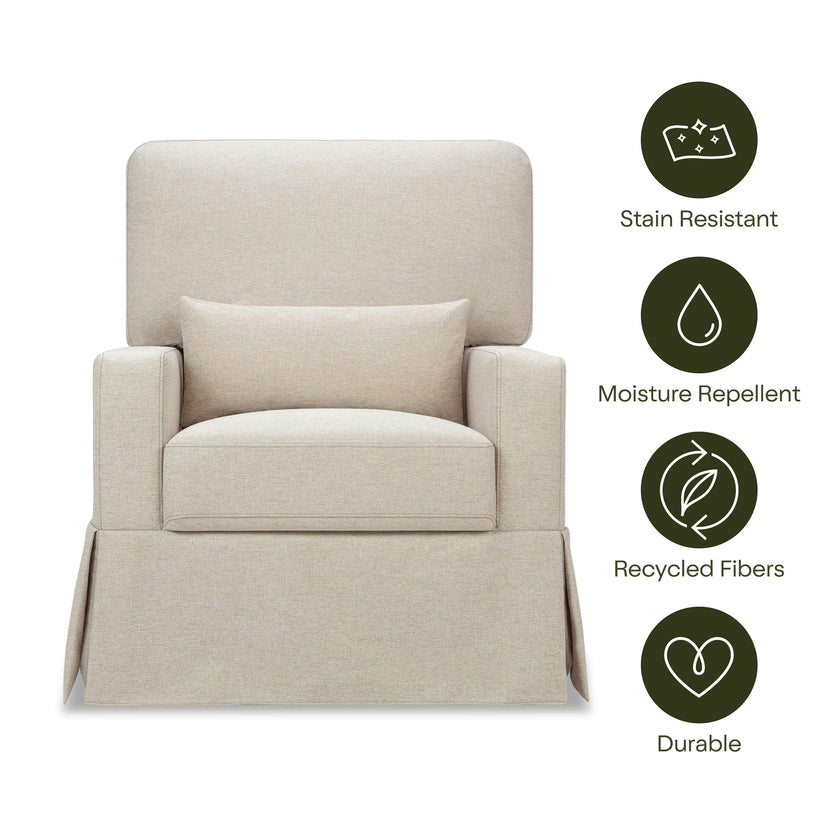 Crawford Pillowback Comfort Swivel Glider in Eco-Performance Fabric | Water Repellent & Stain Resistant in Performance Beach Eco-Weave