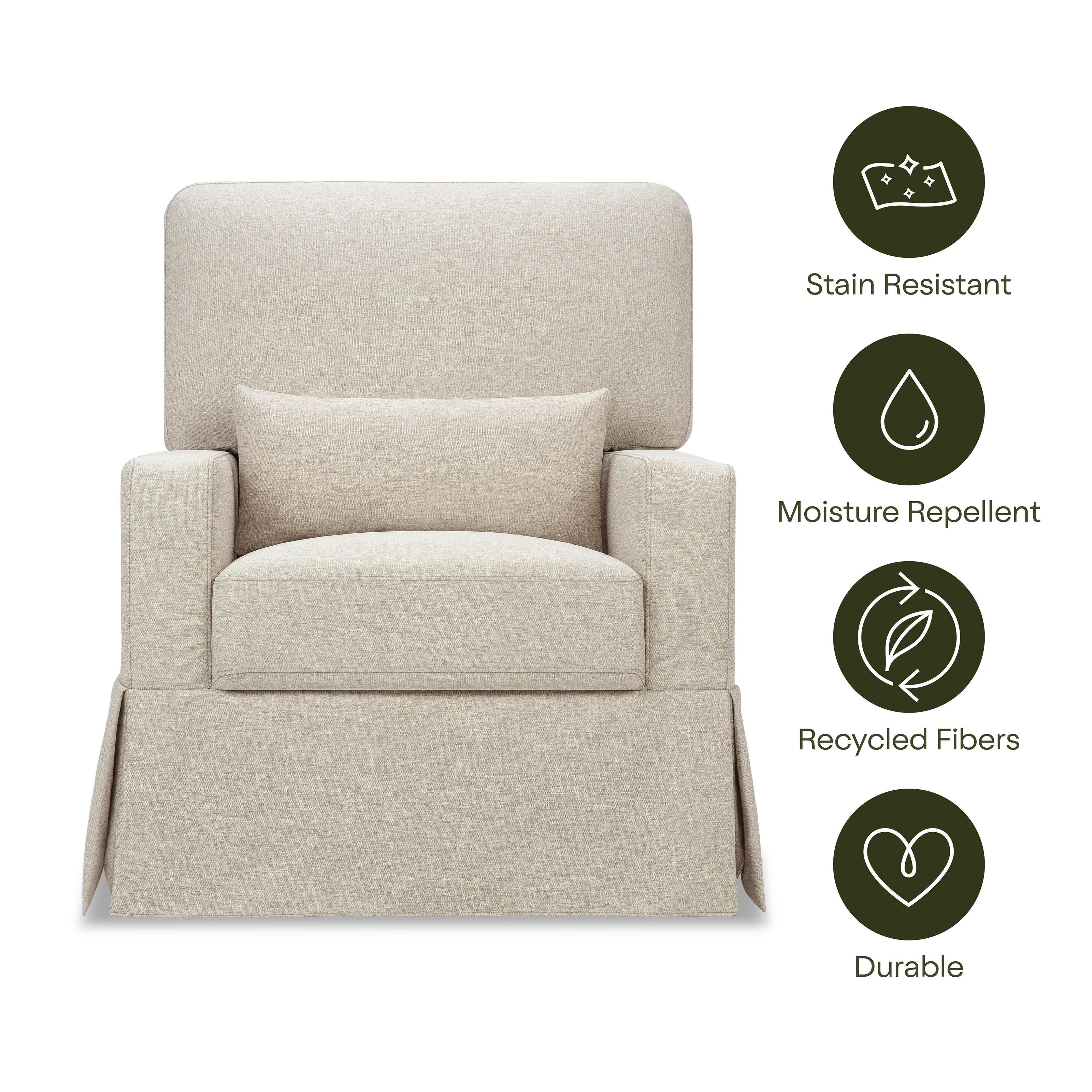 Crawford Pillowback Comfort Swivel Glider in Eco-Performance Fabric | Water Repellent & Stain Resistant in Performance Beach Eco-Weave