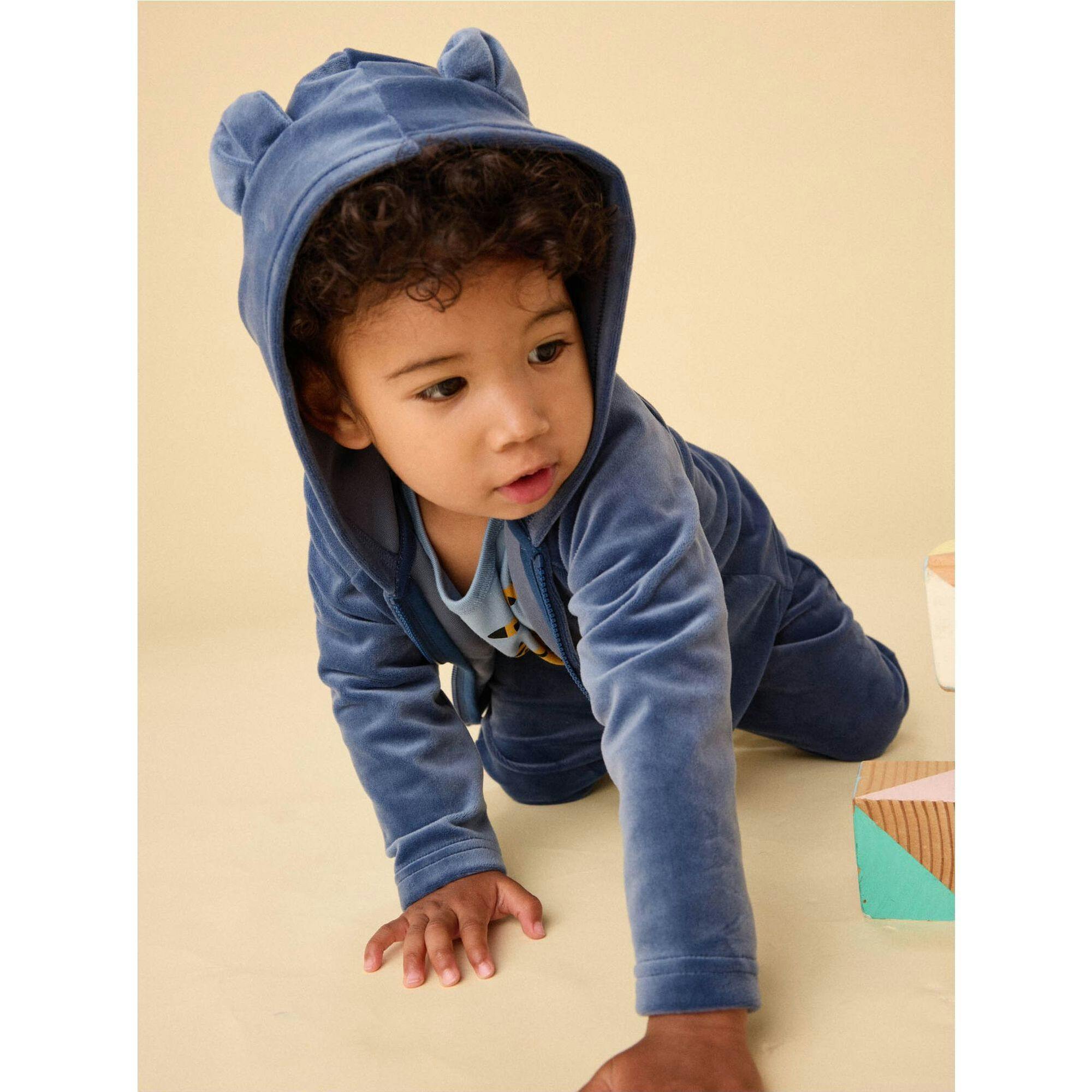 Ears Velour Baby Hoodie, Blue