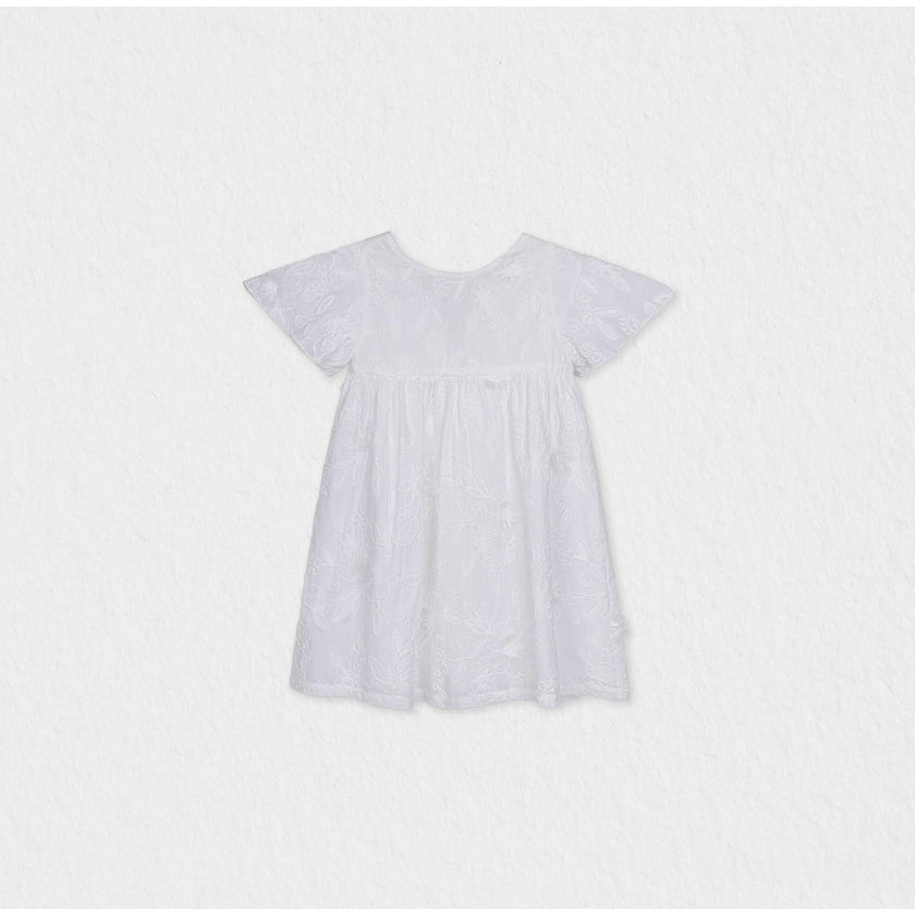 Flora Girl Dress, White Flower Embroidery