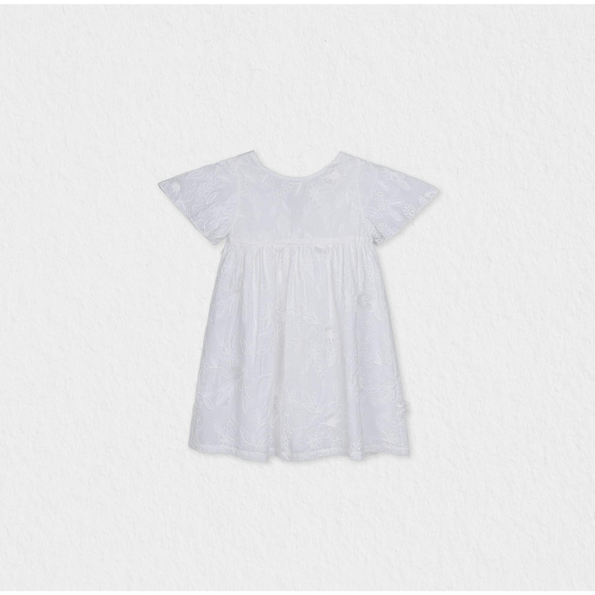 Flora Girl Dress, White Flower Embroidery
