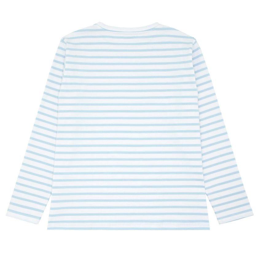 women's powder blue stripe long sleeve tee