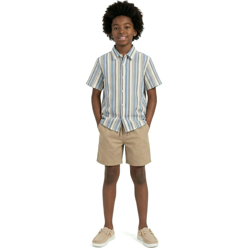 Big Kid Boys Puckered Stripes Buttondown | Blue Stripe
