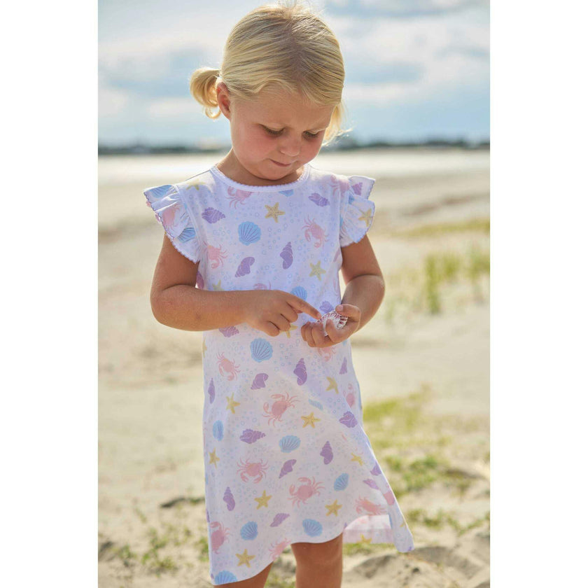 Printed Angel Sleeve Dress - Sea Shells