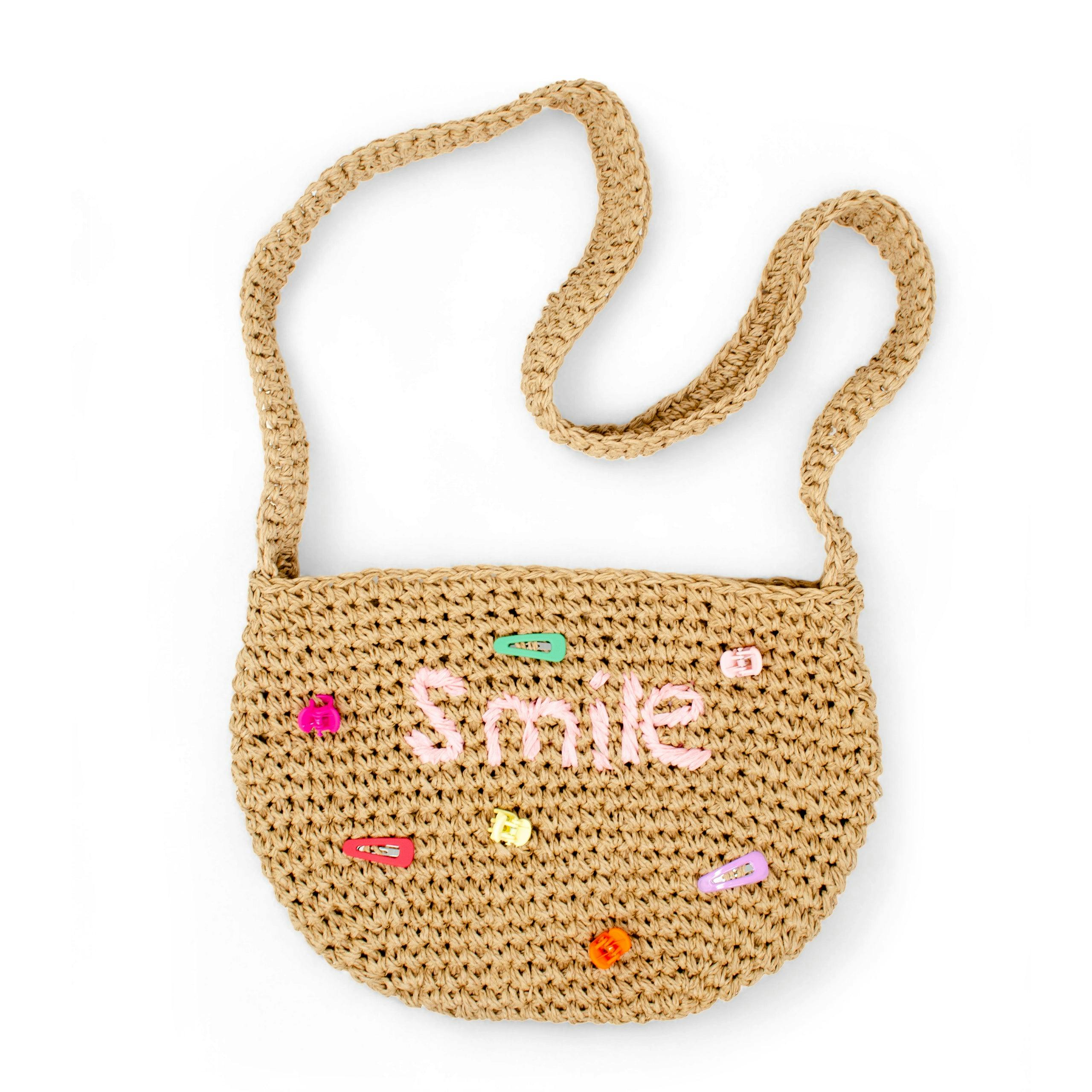 Girls Wicker Crossbody Message Charm Tote