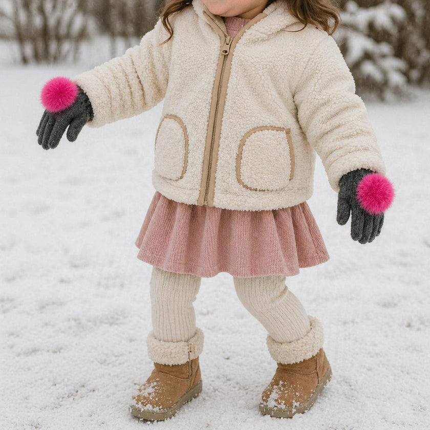Faux Fur Pom Pom Gloves