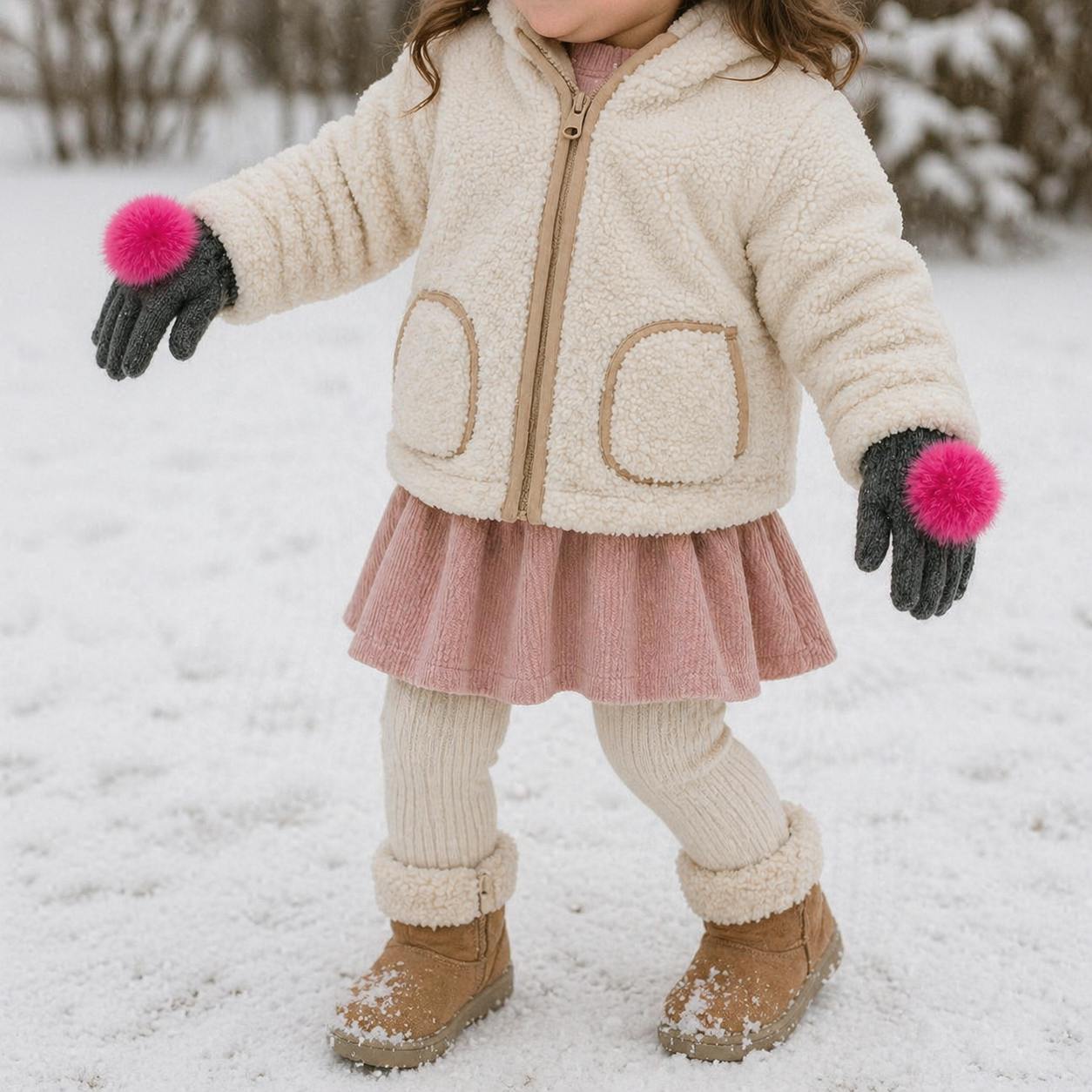 Faux Fur Pom Pom Gloves