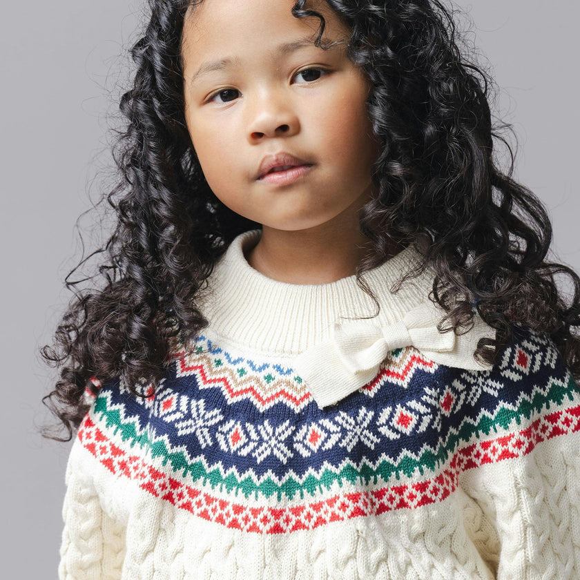 Organic Mock Neck Fair Isle Cable Sweater