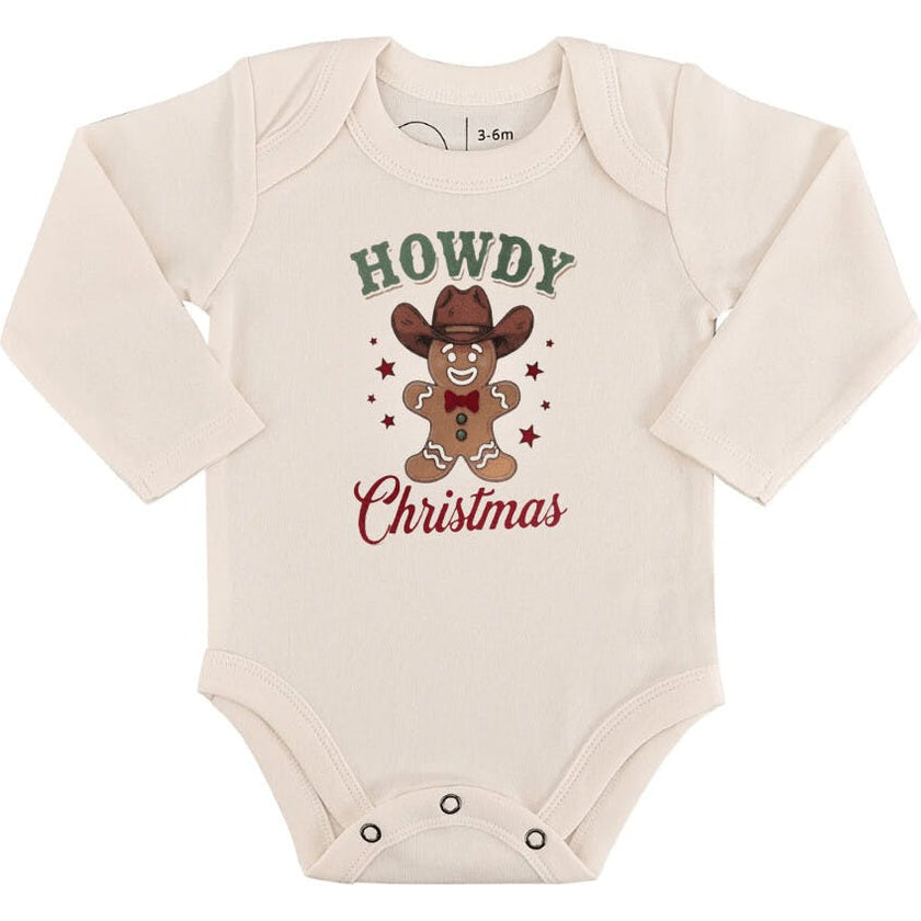 long sleeve graphic bodysuit | howdy gingerbread christmas