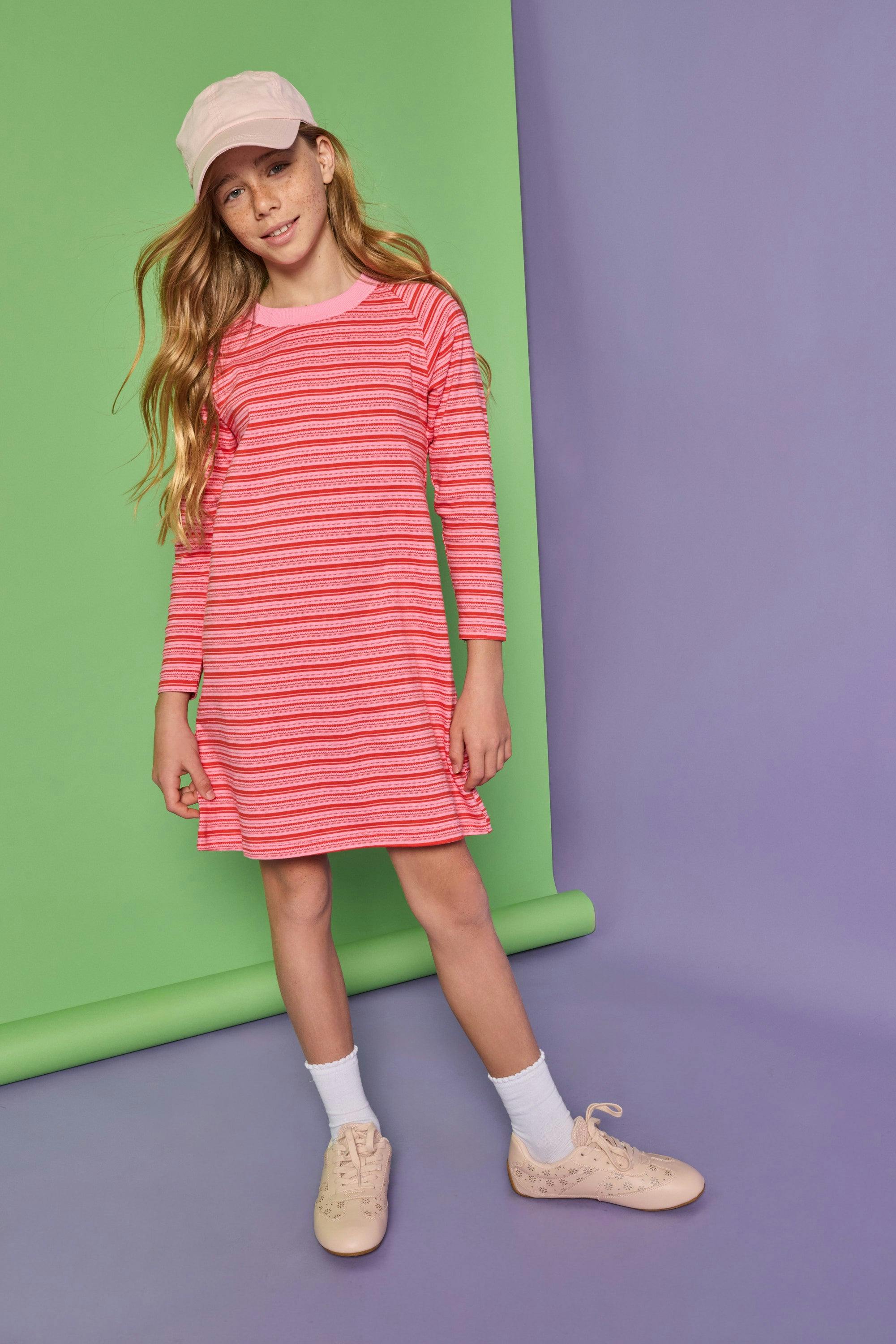Long Sleeved T-Shirt Dress - Cambridge Crimson Stripe