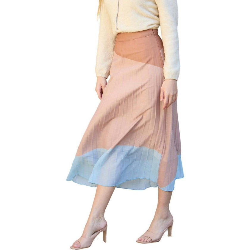 Ladbarn Colour Block Pleated Maxi Skirt