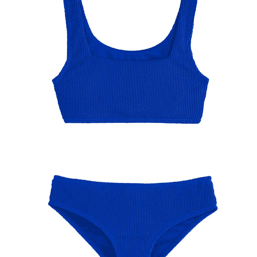 Fay Crinkle Tankini Two Piece Swimsuit - Blue