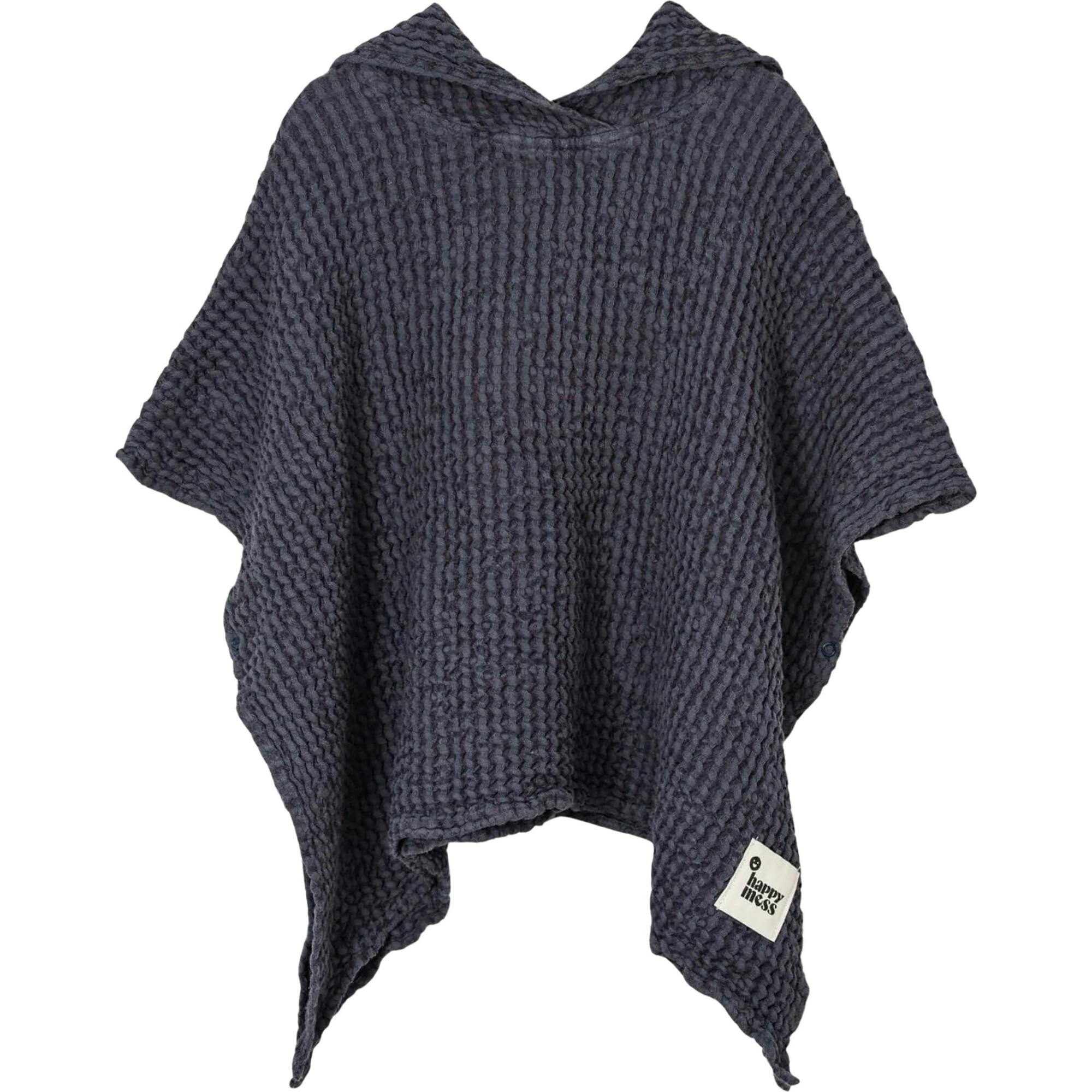 children's linen waffle poncho - blueberry