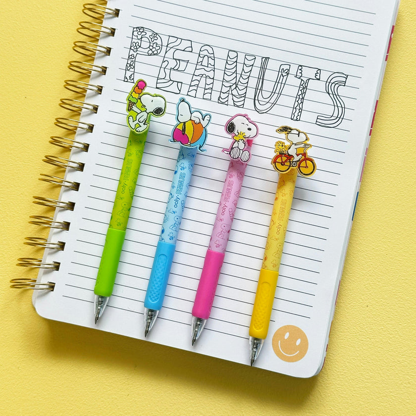 OOLY x Peanuts Black Ink Retractable Gel Pens - Snoopy & Woodstock - Set of 4