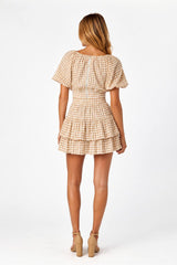 Ella Raglan Top Tan Gingham