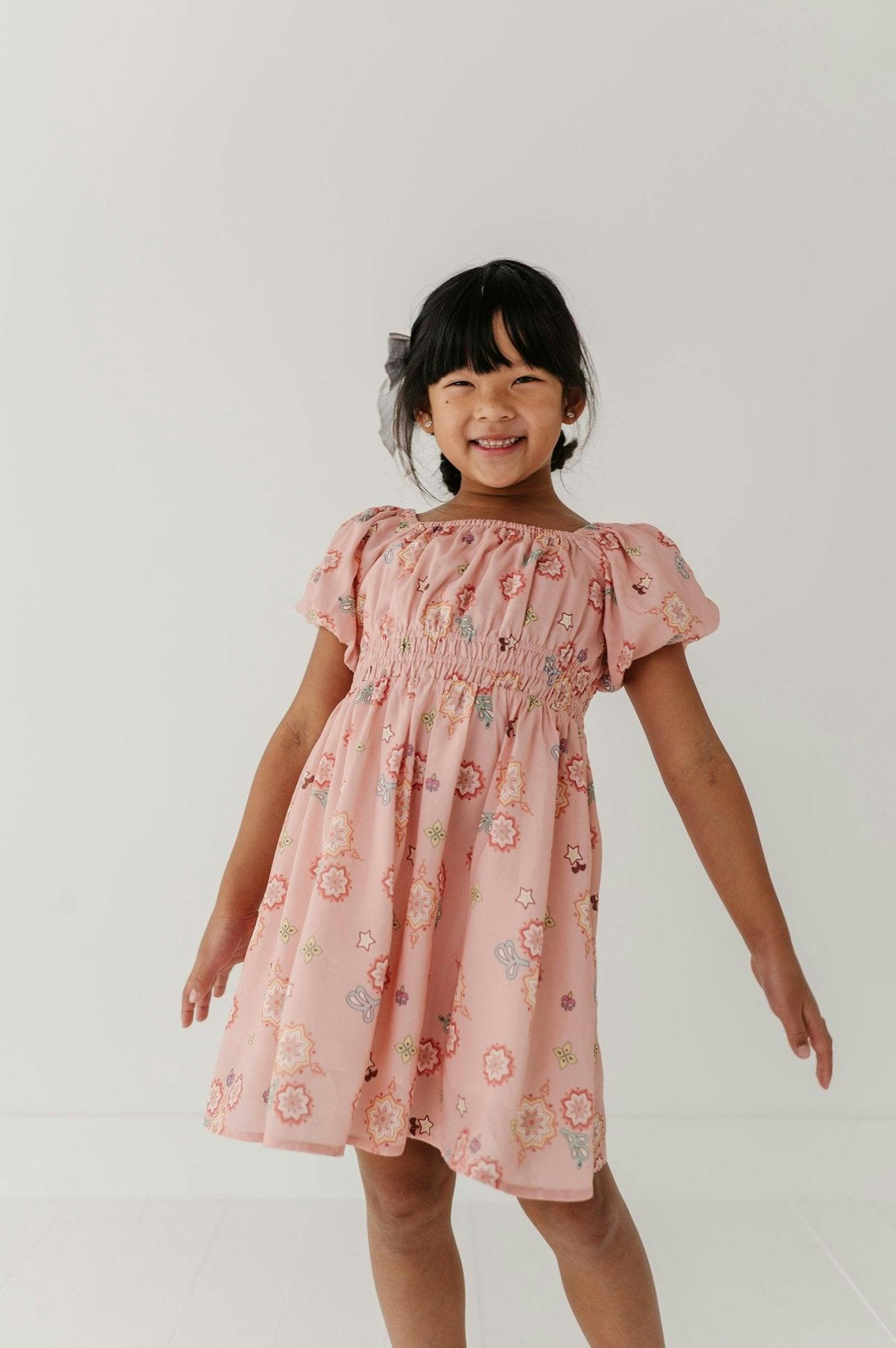 Girls Peasant Bubble Sleeve Dress in Polly Paisley