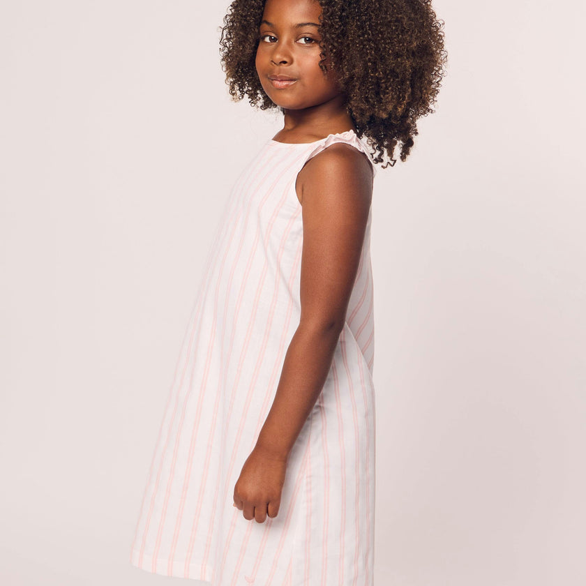 Girl's Twill Amelie Nightgown in Pink and White Stripe