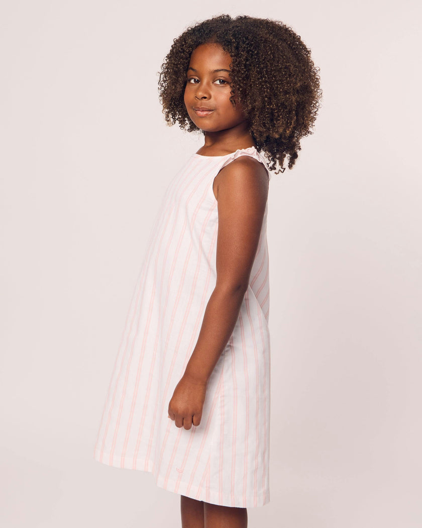 Girl's Twill Amelie Nightgown in Pink and White Stripe
