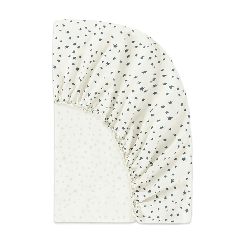 Mini Crib Sheet in GOTS Certified Organic Brushed Cotton in Ivory with Navy Stars