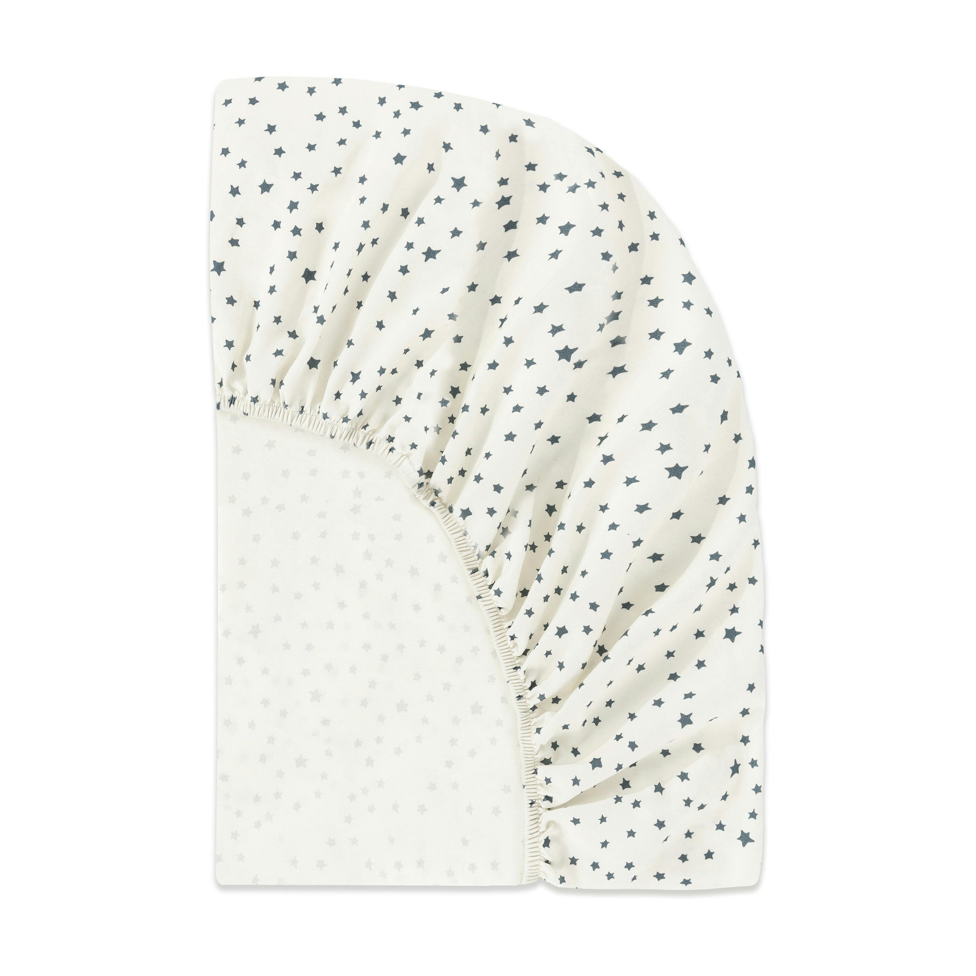 Mini Crib Sheet in GOTS Certified Organic Brushed Cotton in Ivory with Navy Stars