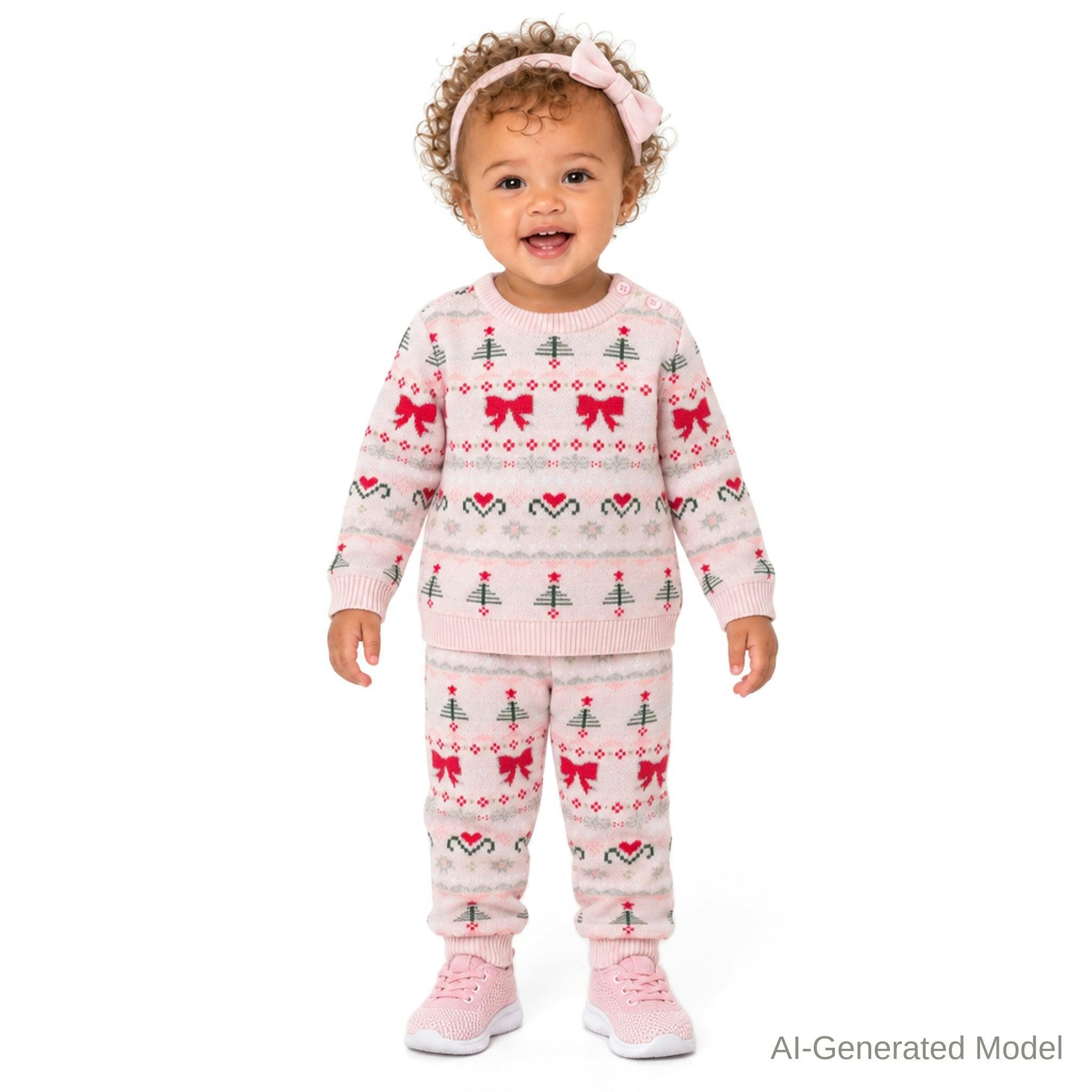 Infant (9-24M) Girls 3-Piece Sweater Set | Festive Bows & Hearts