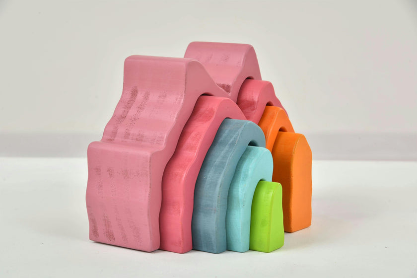 Wooden Mountain Rainbow Stacker | Montessori Stacking Blocks for Toddlers