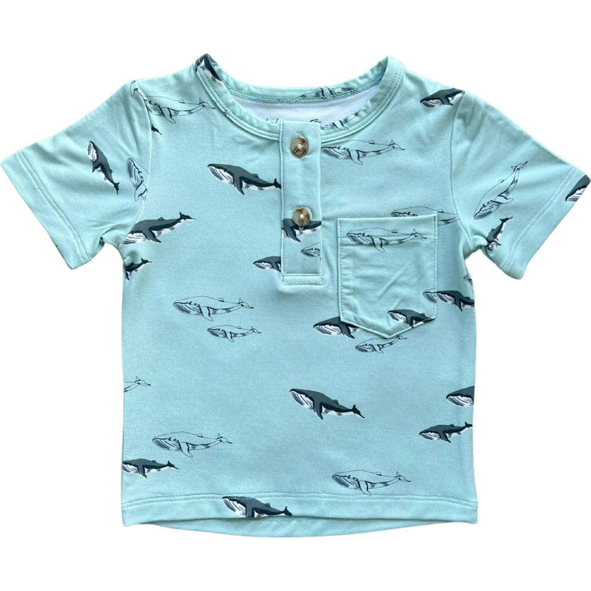 Boy's Short Sleeve Henley Shirt Retro Banner