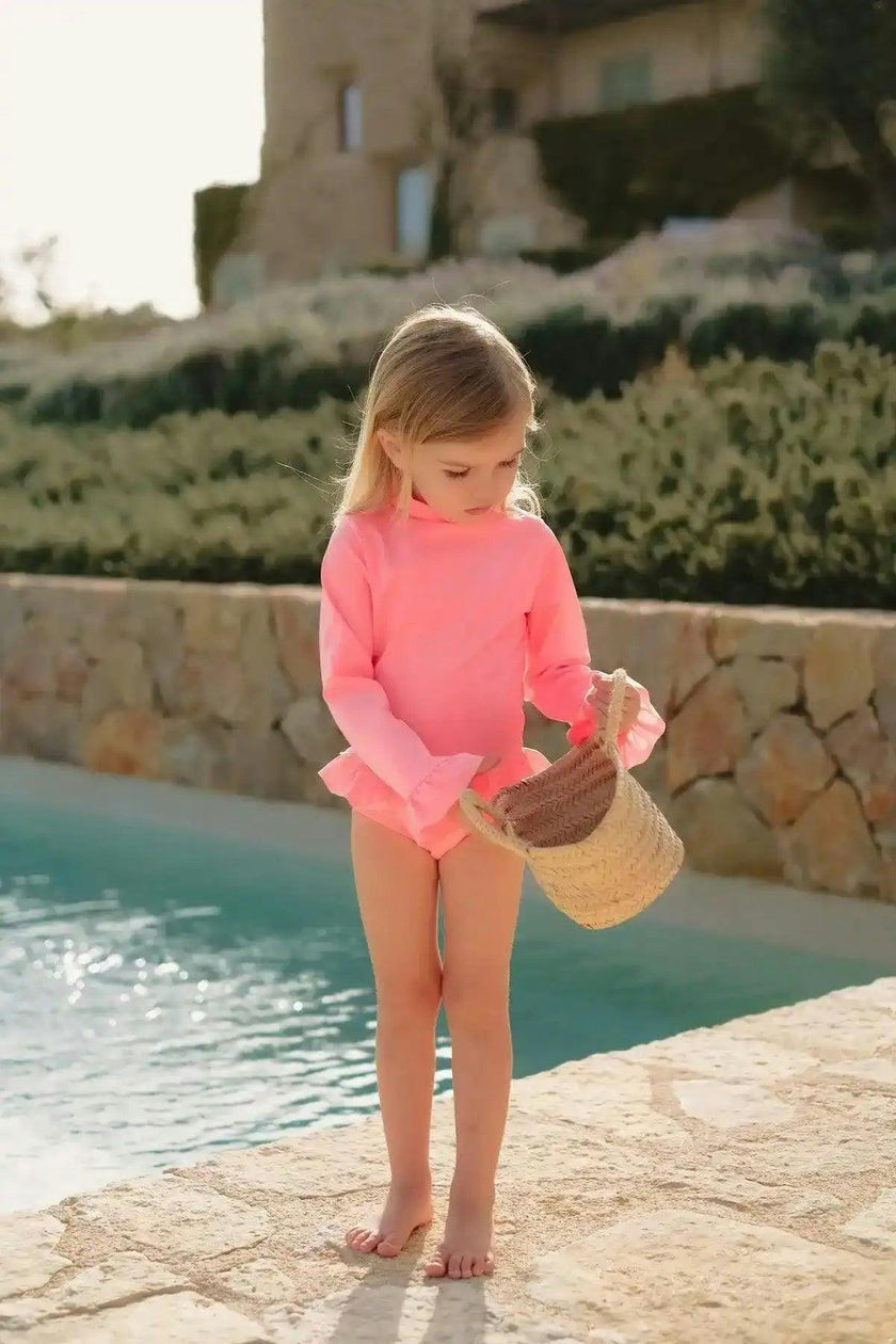 Baby Girl Anti-UV Jersey, Long Sleeves Neon Pink | BORA BORA BEBE